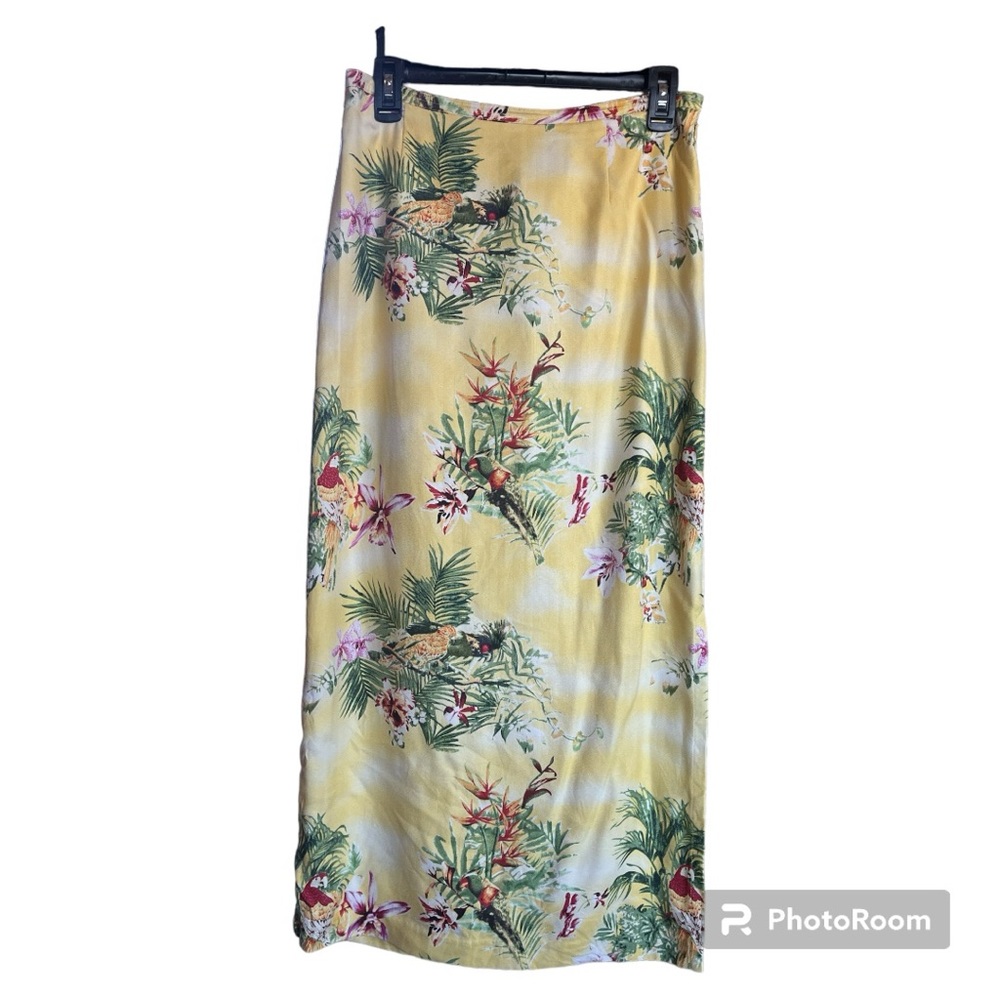 Nancy Bolen City Girl Yellow Tropical Silk Maxi Skirt size medium